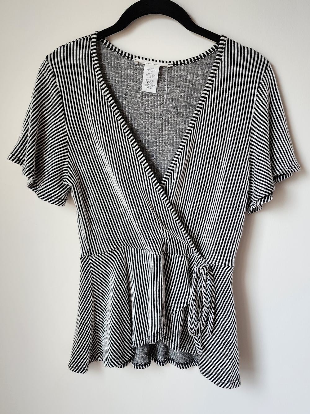 Striped Black & White Wrap Peplum Top